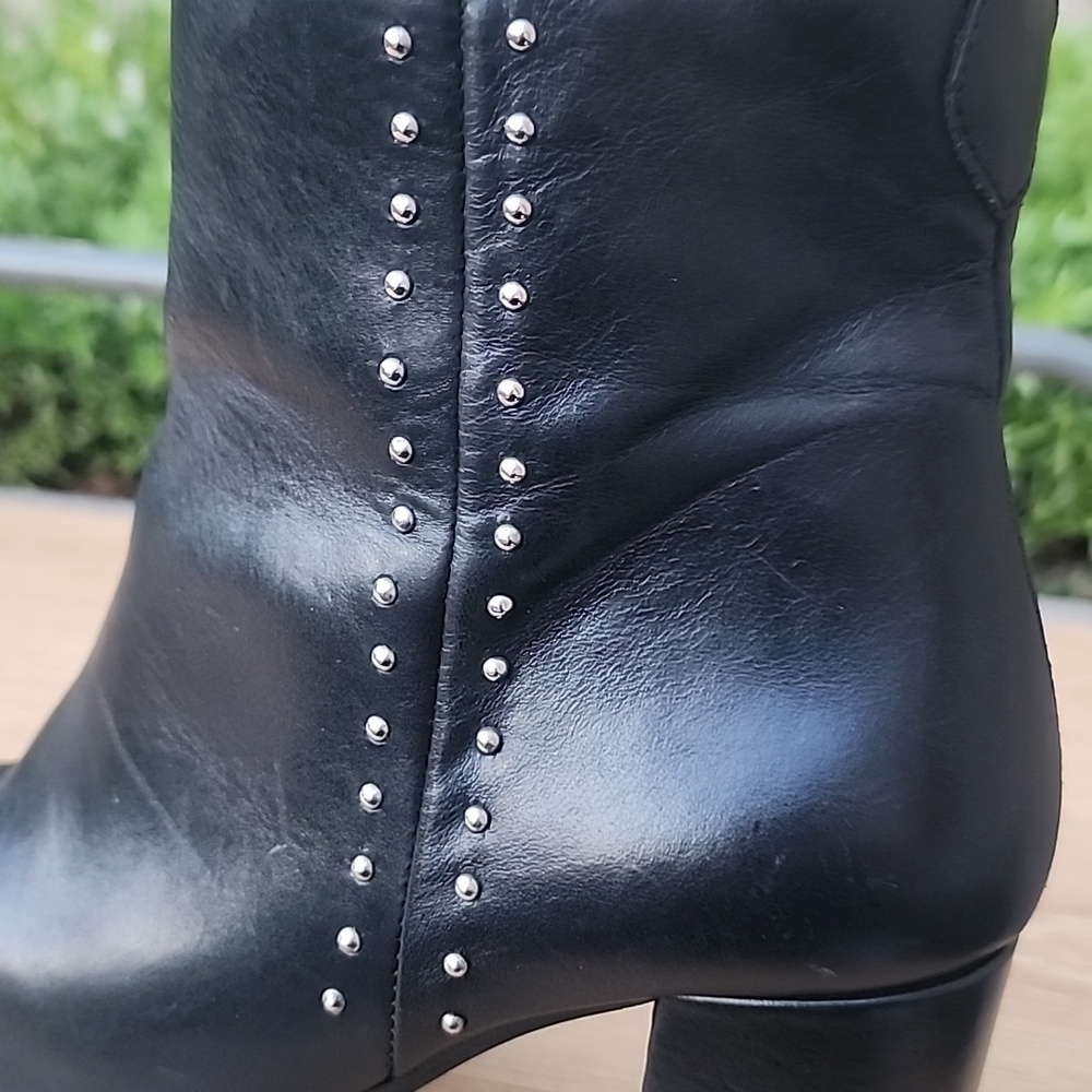 Marroqui Sanchez Black Leather Boots Side Zip Silver Rivets Size 39 - Picture 10 of 13